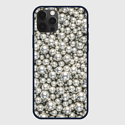 Чехол для iPhone 12 Pro Жемчужные серебряные стразы, цвет: 3D-черный