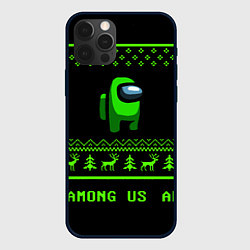 Чехол для iPhone 12 Pro Among us зелёный, цвет: 3D-черный