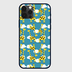 Чехол для iPhone 12 Pro Жирафы в облаках, цвет: 3D-черный