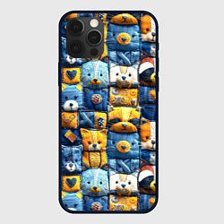 Чехол для iPhone 12 Pro Пэчворк с мордашками енотов, цвет: 3D-черный