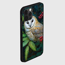 Чехол для iPhone 12 Pro Сипуха среди листьев и ягод, цвет: 3D-черный — фото 2