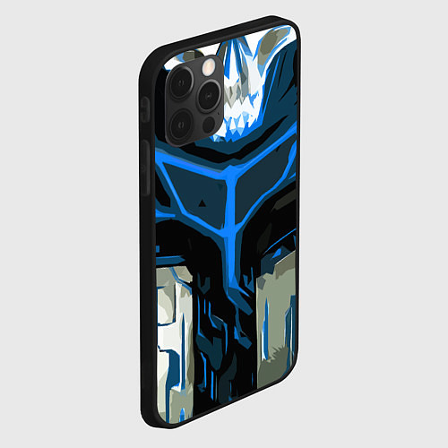 Чехол iPhone 12 Pro Blue stripes on a black and white background / 3D-Черный – фото 2