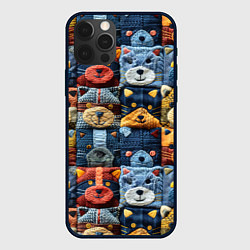 Чехол для iPhone 12 Pro Вязанные еноты на пэчворк, цвет: 3D-черный