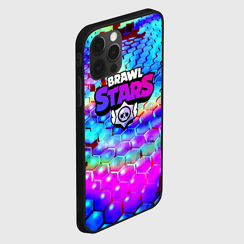 Чехол iPhone 12 Pro Brawl stars неоновые соты / 3D-Черный – фото 2