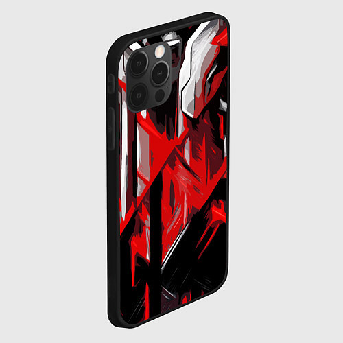 Чехол iPhone 12 Pro Red and white abstraction on a black background / 3D-Черный – фото 2