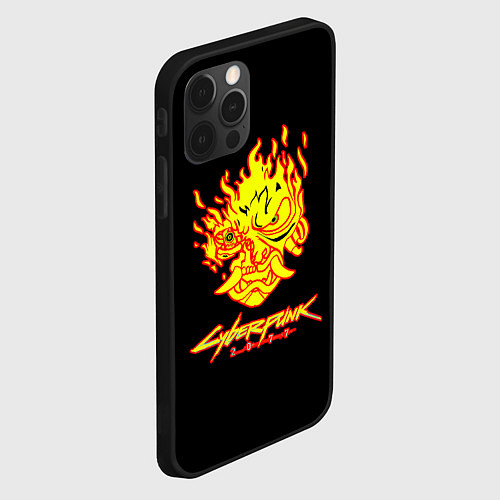 Чехол iPhone 12 Pro Cyberpunk 2077 fire logo / 3D-Черный – фото 2