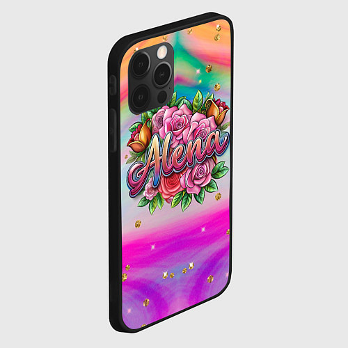 Чехол iPhone 12 Pro Алена и розовые розы / 3D-Черный – фото 2