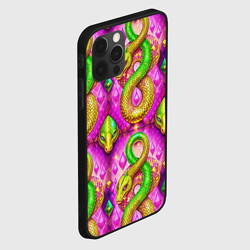 Чехол iPhone 12 Pro Желто-зеленые змеи паттерн / 3D-Черный – фото 2