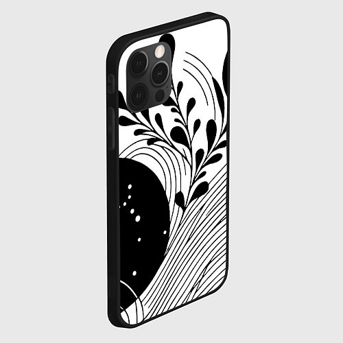 Чехол iPhone 12 Pro Растительная абстракция black and white / 3D-Черный – фото 2