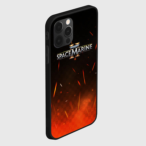 Чехол iPhone 12 Pro Warhammer 40000 space marine 2 logo fire / 3D-Черный – фото 2