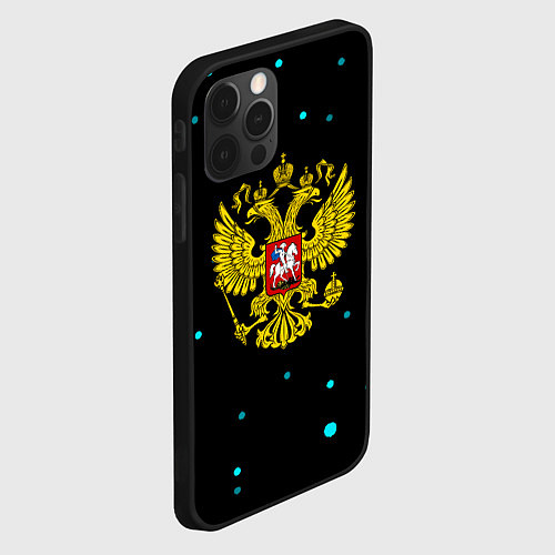 Чехол iPhone 12 Pro Герб РФ голубые краски / 3D-Черный – фото 2