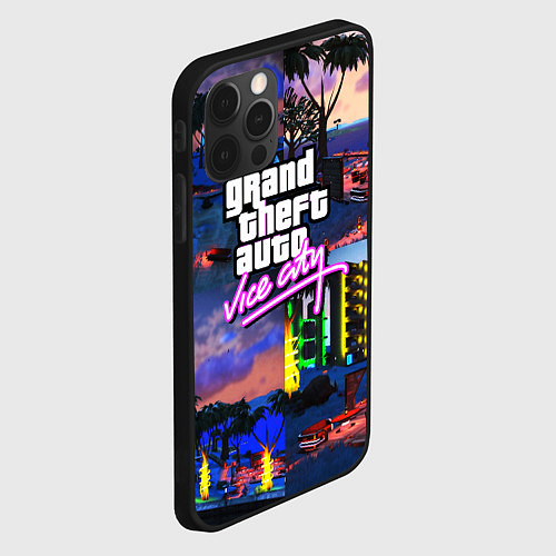 Чехол iPhone 12 Pro GTA vice city коллаж / 3D-Черный – фото 2