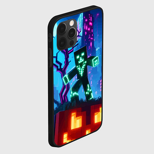 Чехол iPhone 12 Pro Minecraft and halloween - neon glow / 3D-Черный – фото 2