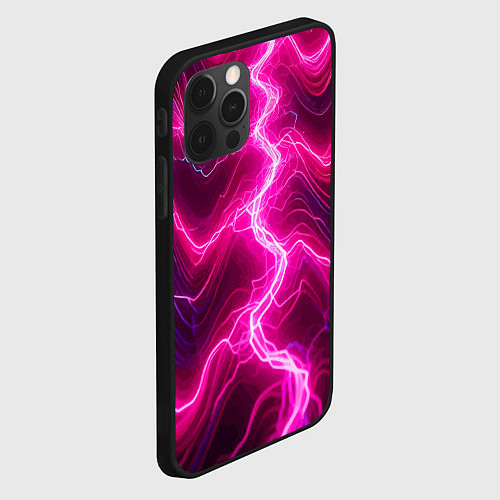 Чехол iPhone 12 Pro Pink lightnings - ai art fantasy / 3D-Черный – фото 2