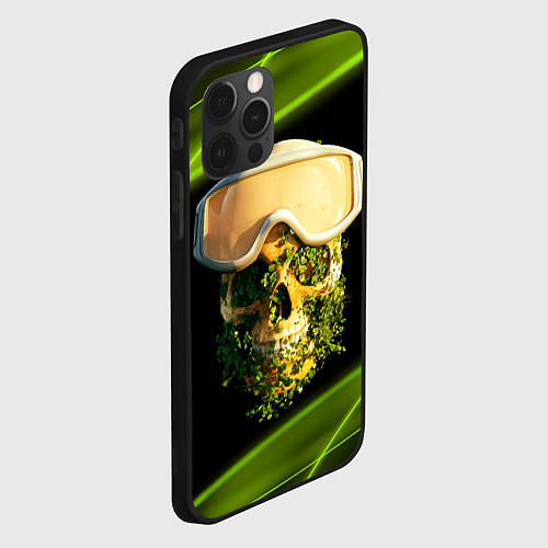 Чехол iPhone 12 Pro Цветущий череп в горнолыжных очках / 3D-Черный – фото 2