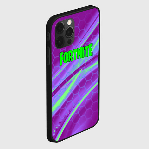 Чехол iPhone 12 Pro Fortnite game neon hexagon / 3D-Черный – фото 2