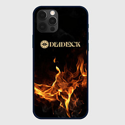 Чехол для iPhone 12 Pro Deadlock logo на фоне огня, цвет: 3D-черный