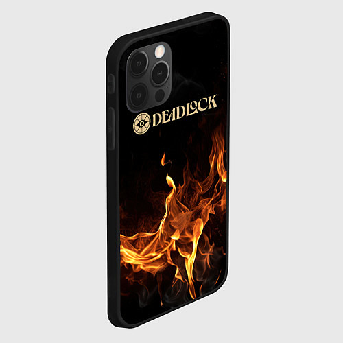 Чехол iPhone 12 Pro Deadlock logo на фоне огня / 3D-Черный – фото 2