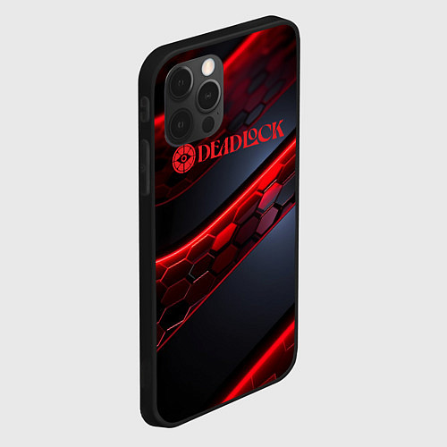 Чехол iPhone 12 Pro Deadlock logo красные соты и неон / 3D-Черный – фото 2