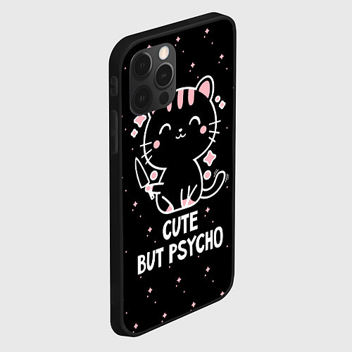 Чехол iPhone 12 Pro Cute but psycho cat / 3D-Черный – фото 2