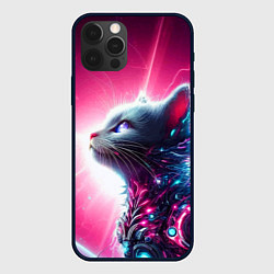 Чехол для iPhone 12 Pro Космический кибер котёнок - неоновое свечение, цвет: 3D-черный
