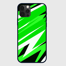 Чехол для iPhone 12 Pro Geometry stripes green, цвет: 3D-черный