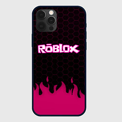 Чехол для iPhone 12 Pro Roblox fire pink, цвет: 3D-черный