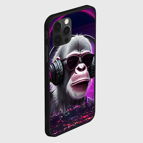 Чехол iPhone 12 Pro DJ monkey - Neon city / 3D-Черный – фото 2