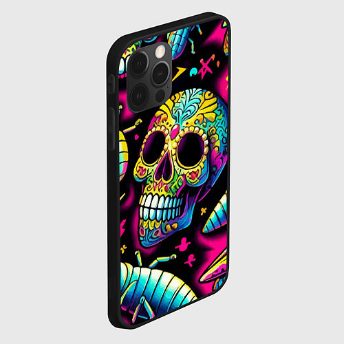 Чехол iPhone 12 Pro Мексиканский череп и личинки насекомых - нейроарт / 3D-Черный – фото 2