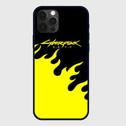 Чехол для iPhone 12 Pro Cyberpunk 2077 желтый fire, цвет: 3D-черный