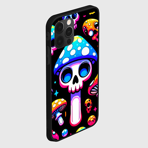 Чехол iPhone 12 Pro Ice cream skull and fly agaric - ai art fantasy / 3D-Черный – фото 2