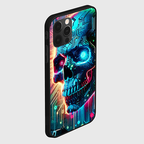 Чехол iPhone 12 Pro Cool cyber skull - neon glow / 3D-Черный – фото 2