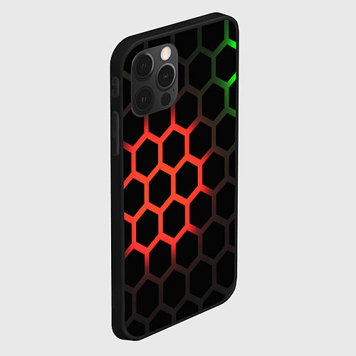 Чехол iPhone 12 Pro Hexagon neon / 3D-Черный – фото 2