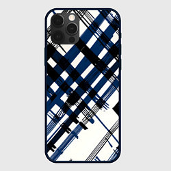 Чехол для iPhone 12 Pro Косая клетка бело-синяя, цвет: 3D-черный