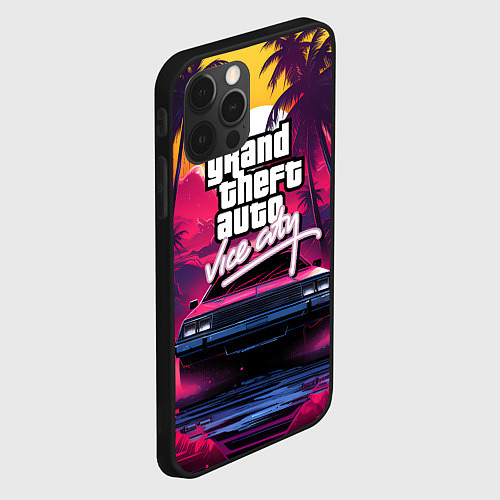 Чехол iPhone 12 Pro Grand Theft Auto VI - автомобиль на закате / 3D-Черный – фото 2