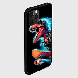 Чехол для iPhone 12 Pro Cool Dino on a skateboard - neon glow fantasy, цвет: 3D-черный — фото 2