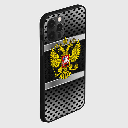 Чехол iPhone 12 Pro Герб РФ текстура карбон / 3D-Черный – фото 2