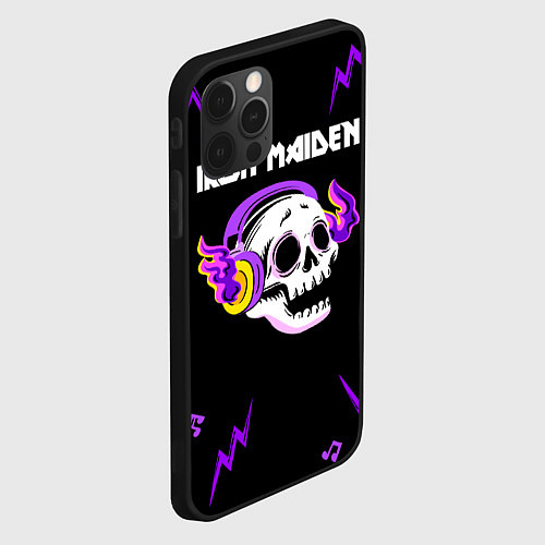 Чехол iPhone 12 Pro Iron Maiden неоновый череп / 3D-Черный – фото 2