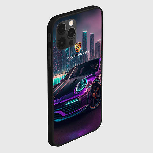 Чехол iPhone 12 Pro Porshe night city / 3D-Черный – фото 2