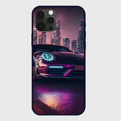 Чехол для iPhone 12 Pro Porshe ночной город, цвет: 3D-черный