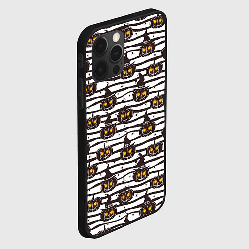 Чехол iPhone 12 Pro Halloween - тыквы, светящиеся глаза / 3D-Черный – фото 2