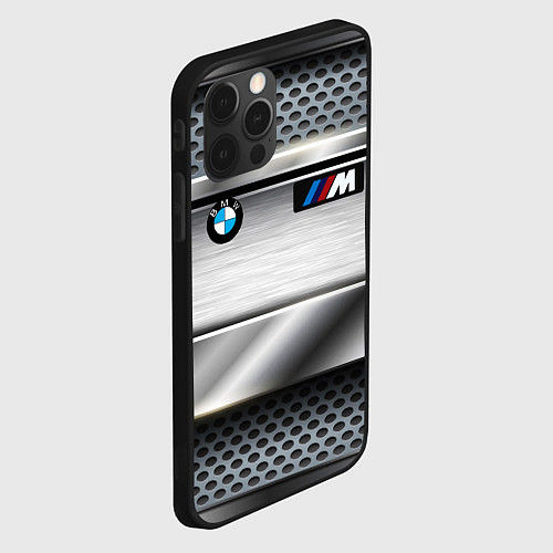 Чехол iPhone 12 Pro BMW metal texture / 3D-Черный – фото 2