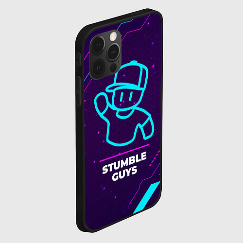 Чехол iPhone 12 Pro Символ Stumble Guys в неоновых цветах на темном фо / 3D-Черный – фото 2