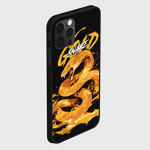 Чехол iPhone 12 Pro Gold snake / 3D-Черный – фото 2