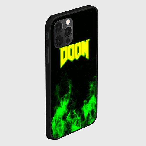 Чехол iPhone 12 Pro Doom кислотное лого огонь / 3D-Черный – фото 2