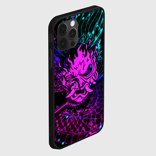 Чехол iPhone 12 Pro Cyberpunk 2077 dragon neon / 3D-Черный – фото 2