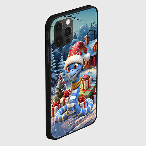 Чехол iPhone 12 Pro Новогодняя змейка с подарками / 3D-Черный – фото 2