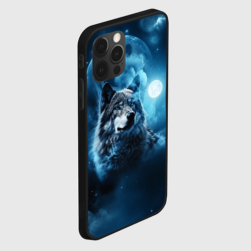 Чехол iPhone 12 Pro Волк ночное синее небо / 3D-Черный – фото 2