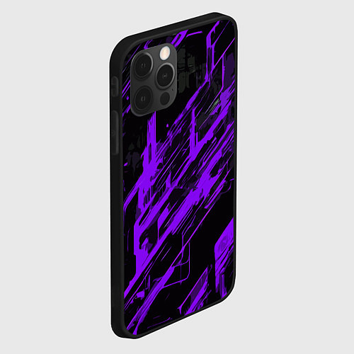 Чехол iPhone 12 Pro Purple stripes on a black background / 3D-Черный – фото 2