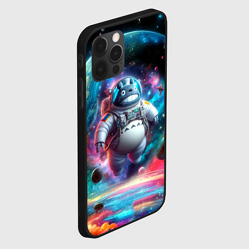 Чехол iPhone 12 Pro Astronaut Totoro in neon space - ai art fantasy / 3D-Черный – фото 2